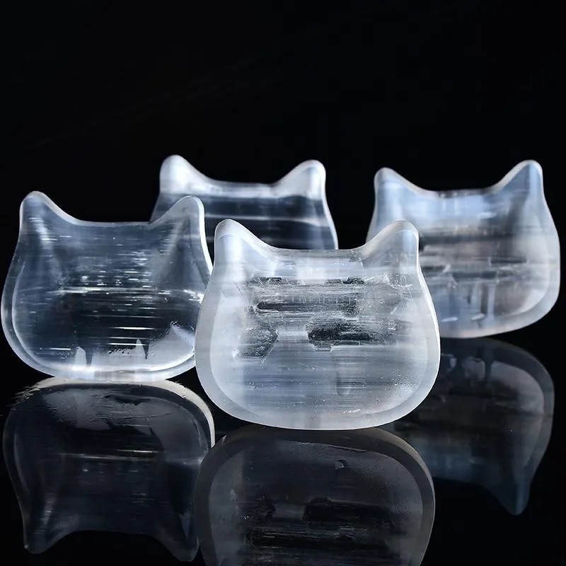 Obiekty dekoracyjne figurki 1PC Naturalne selenite Kitty Bowl Chakra kwarc leczenie kryształowy talerz rzeźbia półksiężyca biały gips ozdoby