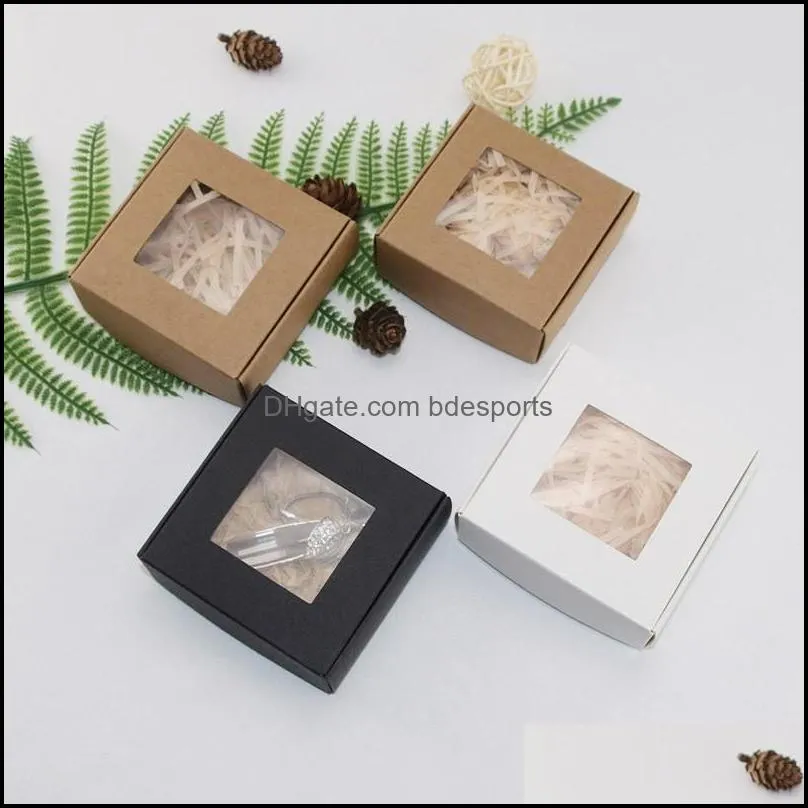 Małe pudełko papierowe Kraft Ręcznie robione mydło z oknem Brązowa biała czarna biżuteria na prezent rzemieślniczy MTI Dostawa 2021