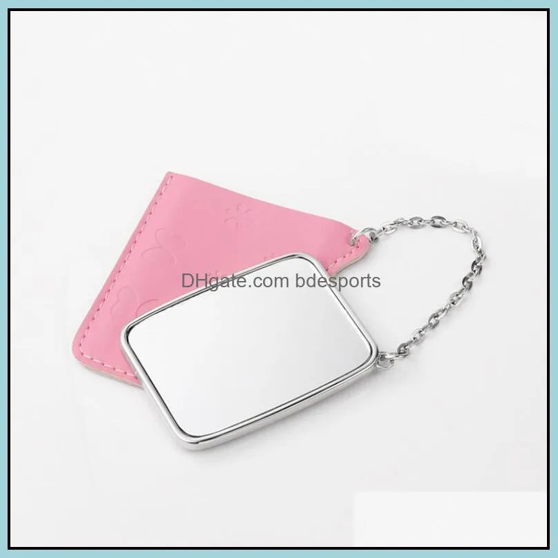 NEWPersonalized Pocket Mirror Favor Metal Makeup Mirror Blank DIY Photo Keychain with Leather Case Cute Round Keyring RRD12209