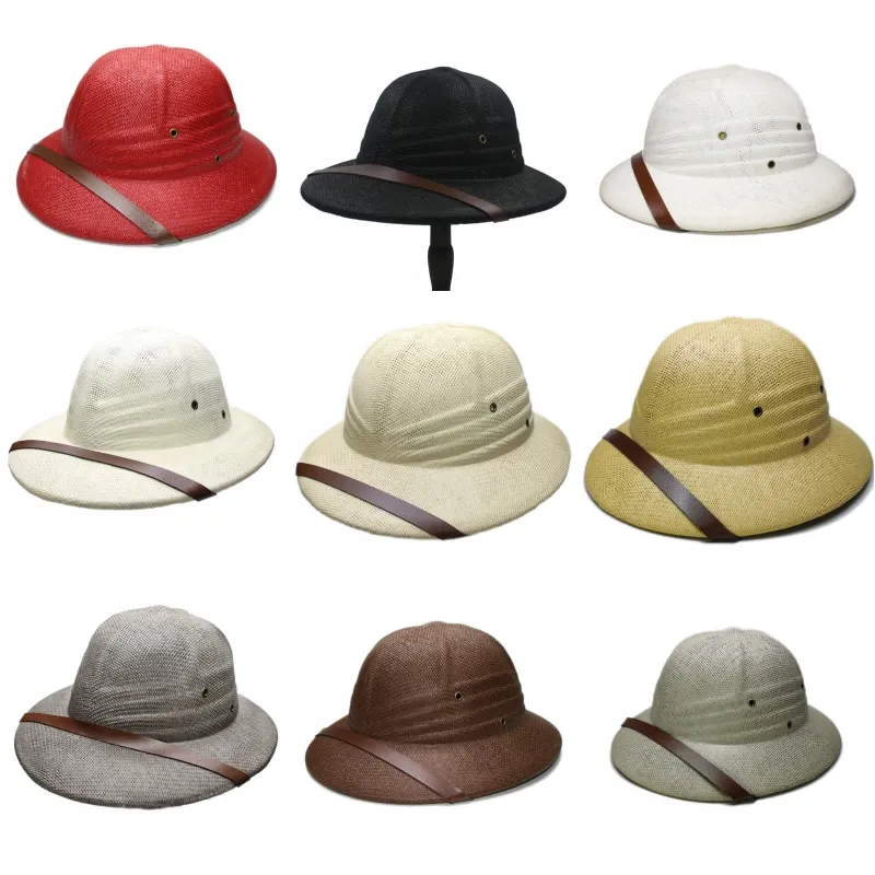 어린이 Toquilla 짚 헬멧 Pith Sun Hat for Boy Girl Vietnam War Army 부모-자녀 돔 사파리 정글 광부 캡 2781 T2