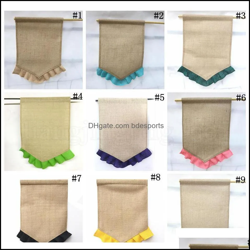 Colorful Ruffle Burlap Garden Flags 31*46Cm 13 Colors Diy Jute Liene Yard Flag House Decoration Hanging Flag Mx1Df