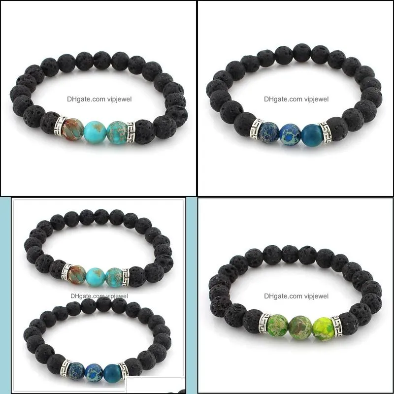 fashion natural black lava stone turquoise bracelet aromatherapy essential oil diffuser bracelet for women men