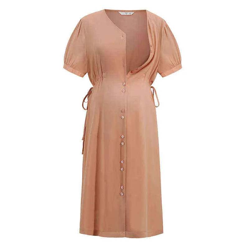 Maternity Clothes Fashion Solid Color Breast-feeding Pregnant Woman Maternity Nursing Dress Robe Femme Vestidos G220309