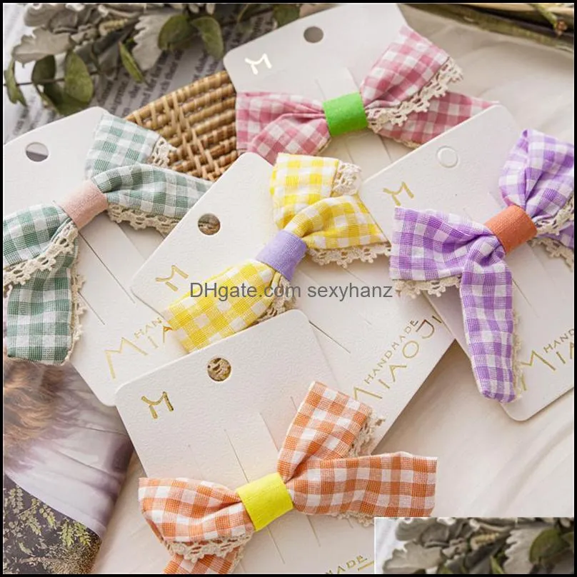 korean girls colorful plaid fabric bow-tie barrettes summer female sweet ponytail head wear duck hair clips grid lace large scrunchies hairpins jewelry