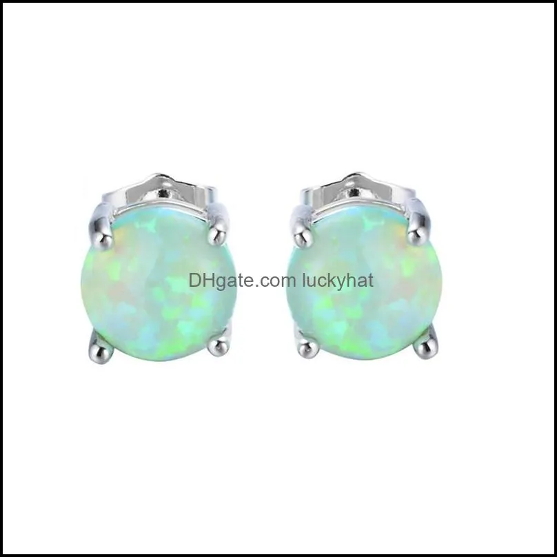 Fashion Opal Stud Earrings For Women Bridal Purple Pink Blue Tiny Opal Earrings Wedding Party Jewelry