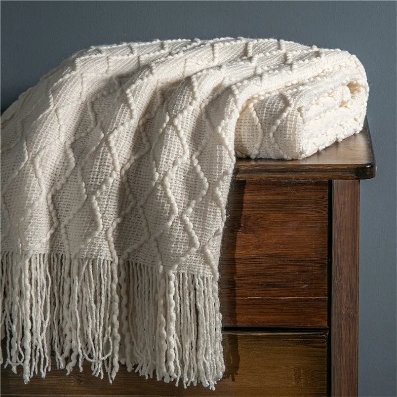 Noordse gebreide plaid deken Super Soft Bohemia deken voor bedbank deksel bedreikte plaid op de sofa decor dekens met kwast 220527