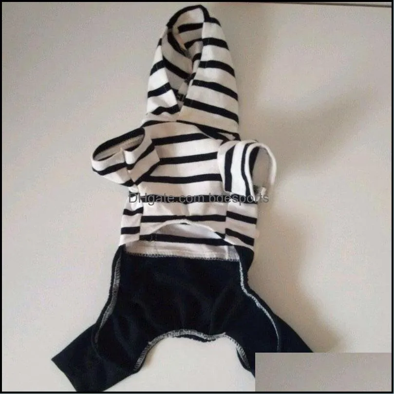 Clothes for Pet Dog Cats Hoodie Striped Black Pant Jumpsuit Clothes for dogs S-XXL