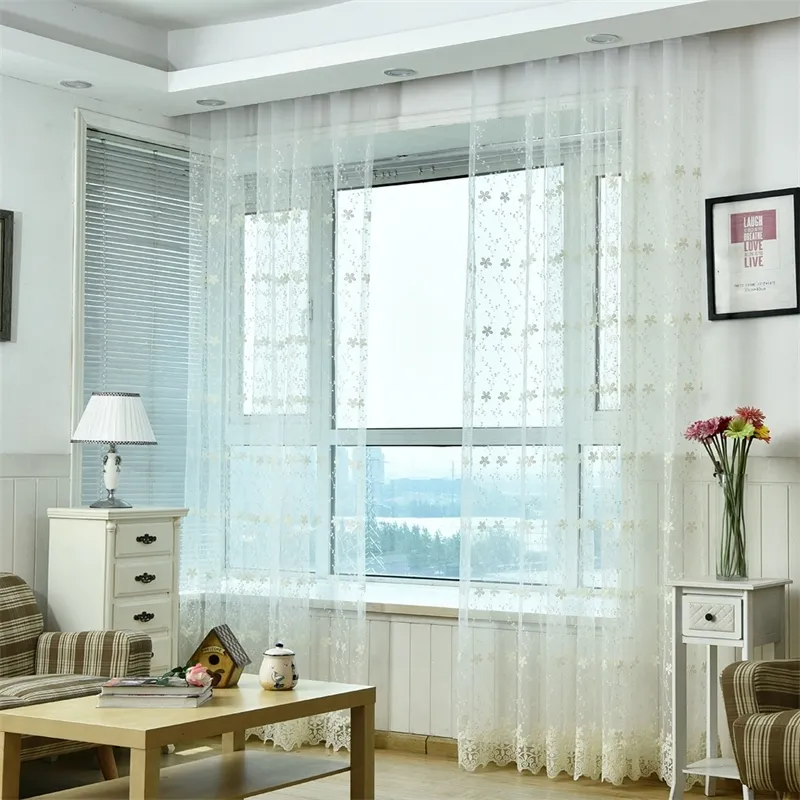Transparente, bestickte Fenster-Tüll-Blumenzweige für Wohnzimmer, Schlafzimmer, Küche, hell, frisch, ländlich, pastoral, rustikal, Vorhangbehandlung W220421