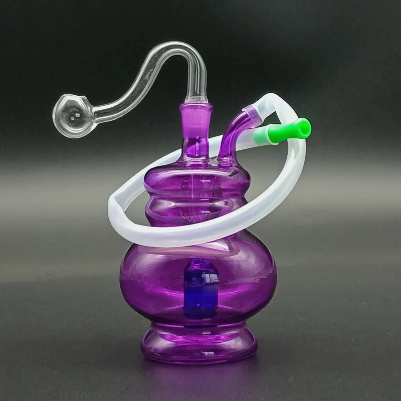 Glass Mini Bong Purple Unique Style Hookah Smoking Bongs Set Tuberías