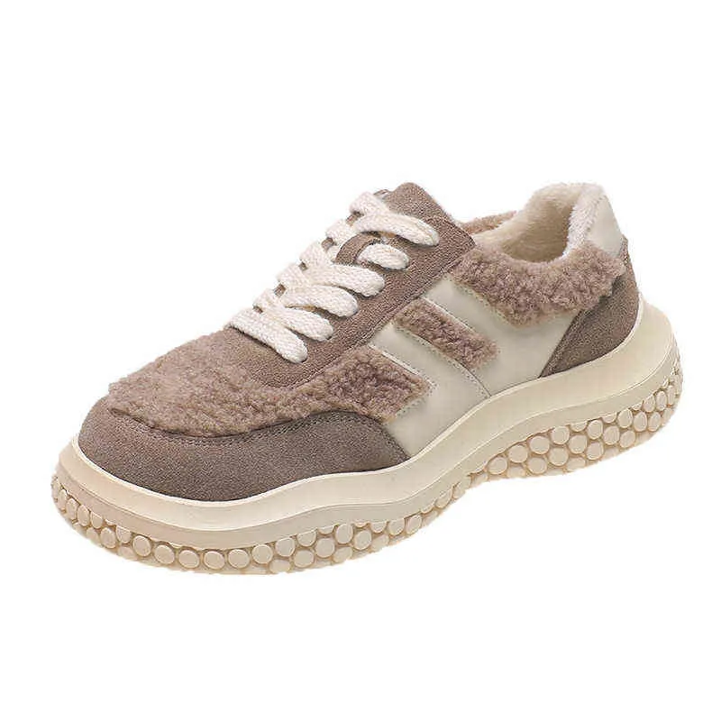 2022 hiver nouvelles femmes polaire chaussures plates rétro chaussures de sport bout rond épais bas polaire plate-forme chaussures femmes baskets femmes G220610