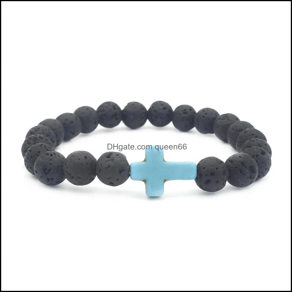 Natural Black Lava Stone Cross Bracelet DIY Aromatherapy Essential Oil Diffuser Bracelet for women men Jewelry