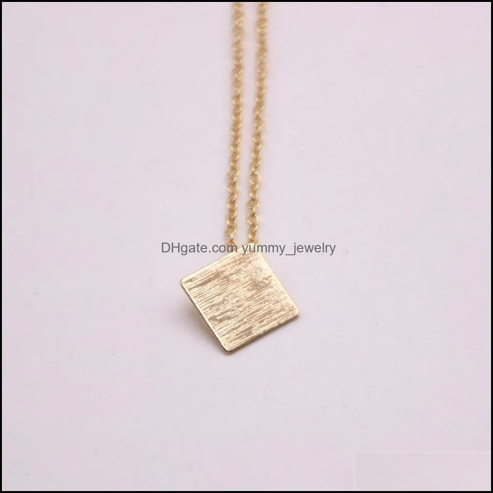 Trendy style square pendant necklace Classic Brushed Surface Design Geometric figure necklaces Gold Silver Rose Three Color Optional