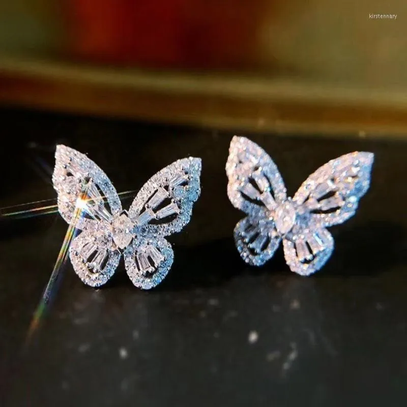 Stud Ästhetische Zarte Schmetterling Ohrringe Für Frauen Brillante Zirkonia Elegante Dame Junges Mädchen Exquisite Accessoires JewelryStud Kirs22