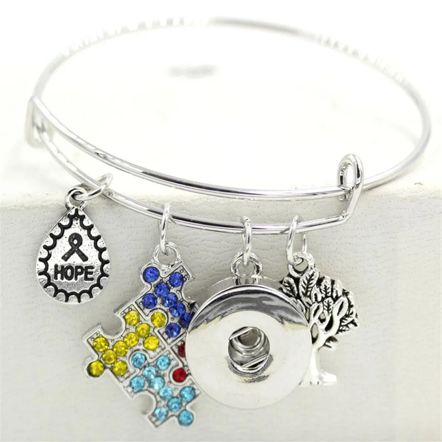 Free shipping internationally New Arrival Snap Jewelry Hope Ribbon Tree  Lift Puzzle Autism Charm Expandable Wire Adjustable Snap Bangles Bracelet  for women puls201h - www.click4vector.com