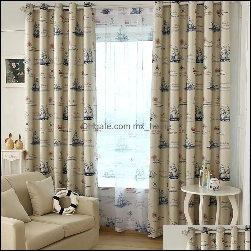 Ready Made Nautical Style Vintage Print Ship Pattern Curtains and Drapery for Living Room Bedroom Kitchen Door Window Treatments