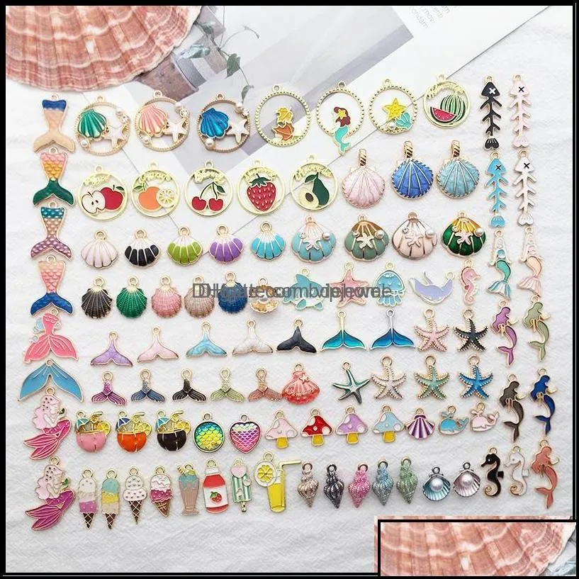 Charms Jewelry Findings Components 100Pcs/Lot Enamel Plated Zinc Alloy Marine Life Pendant For Diy Necklace Bracelet Earrings Making