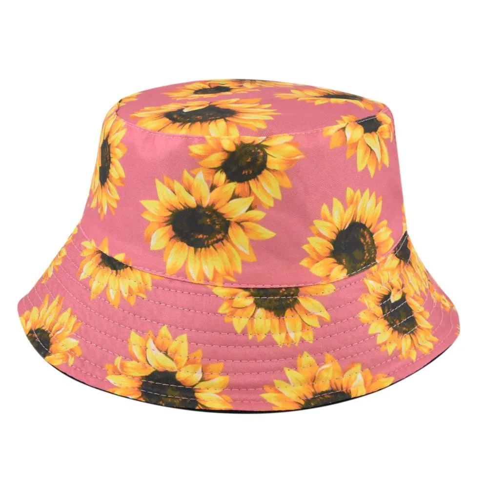 Four Seasons Women`s Sunflower Print Bucket Hat Big Brim Fashion Simple Sun Hat Inventory Wholesale