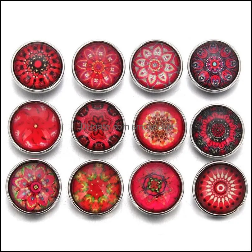 10pcs/lot Glass Snap Button Random Red Series Theme Fit 18mm Diy Snap Bracelet Jewel jllRrR