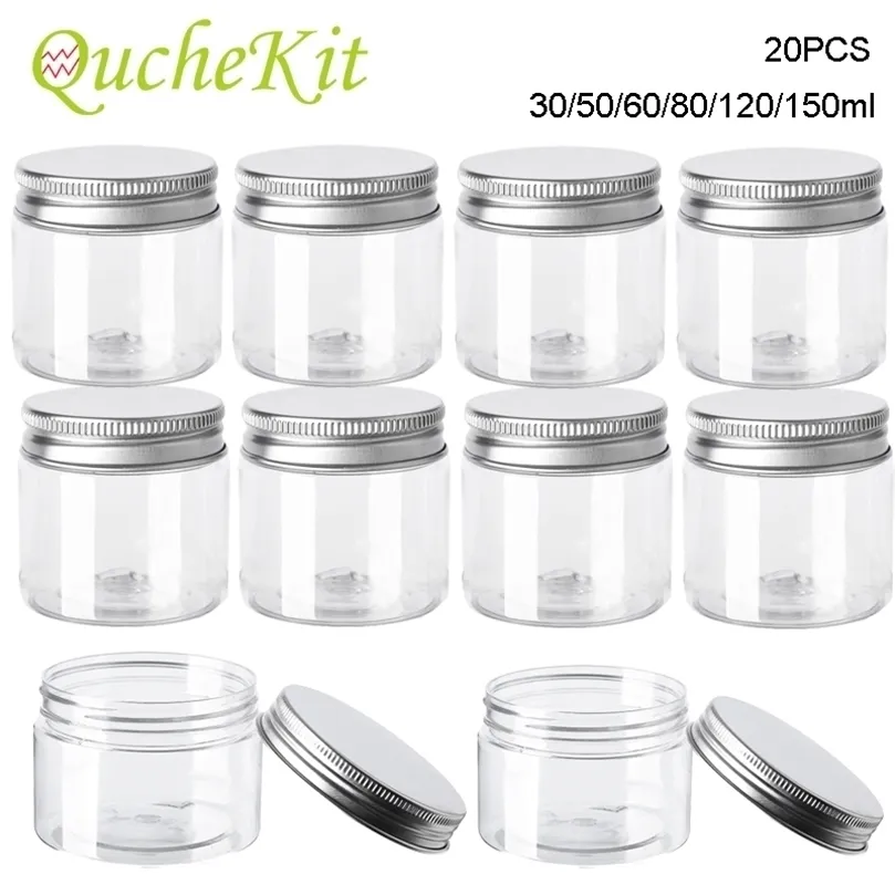 20Pcs 30506080120150ml Storage Jars With Lids Aluminum Round Canister Empty Plastic Cosmetic Jars Food Travel Bottle Pot 220719