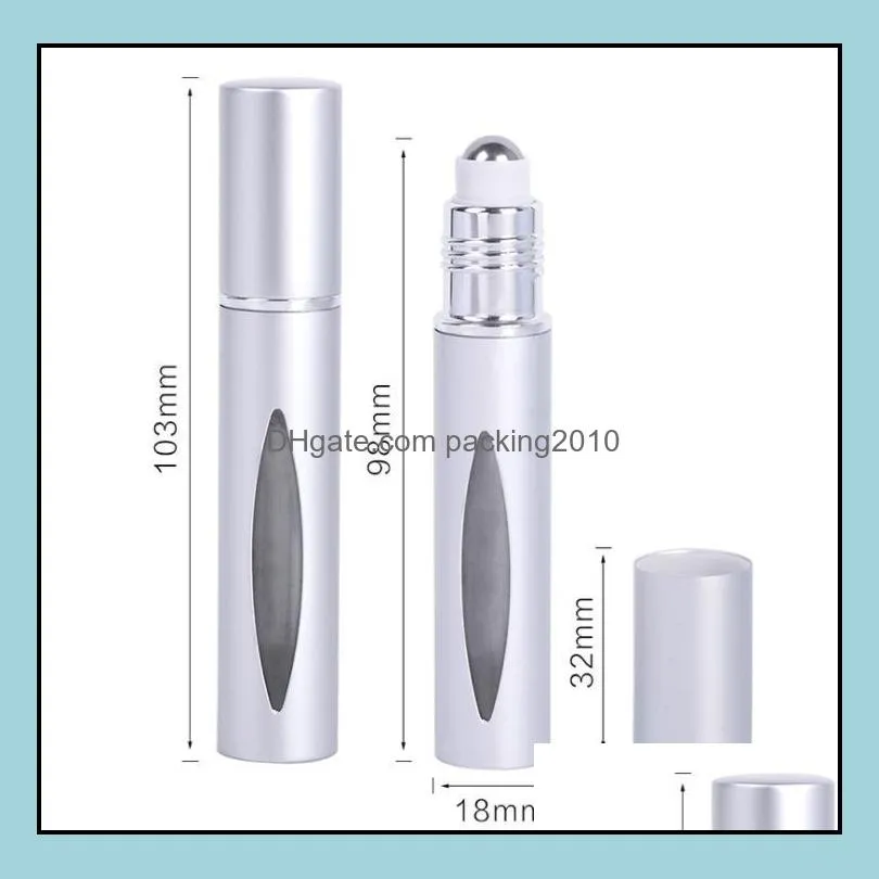 100pcs 10ml aluminum perfume bottle steel roll-on for essential oil mini roller ball bottles travel refillable case container sn4309