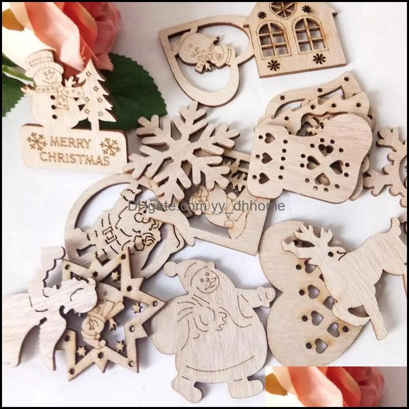 15pcs handmade wooden christmas ornament santa claus snowflake snowman angel shape wood craft christmas party decoration prop dbc