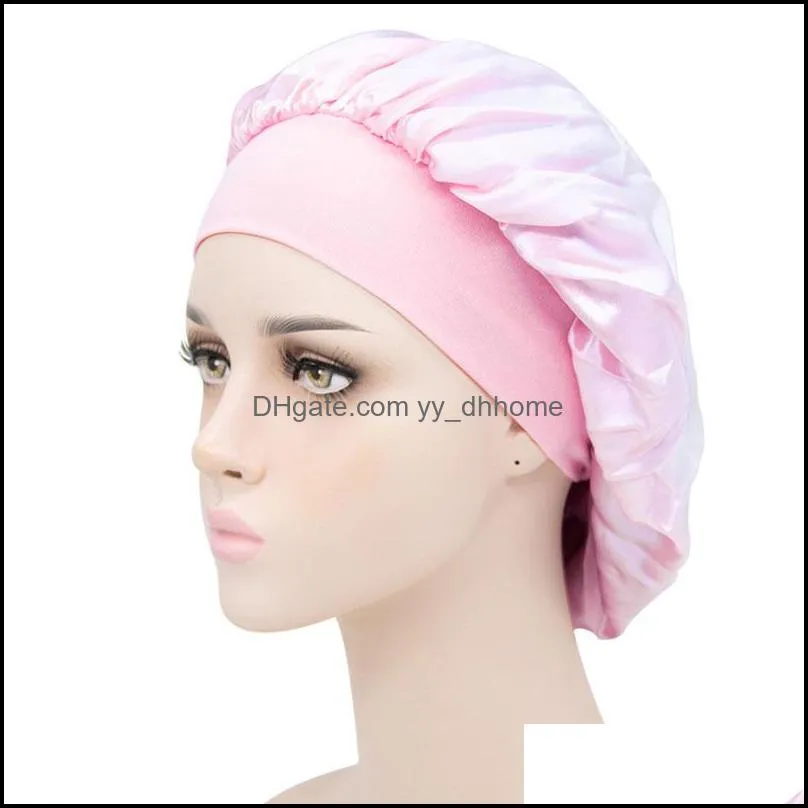 solid color wide band satin bonnet caps women hair care night sleep hat head wrap fashion accessories