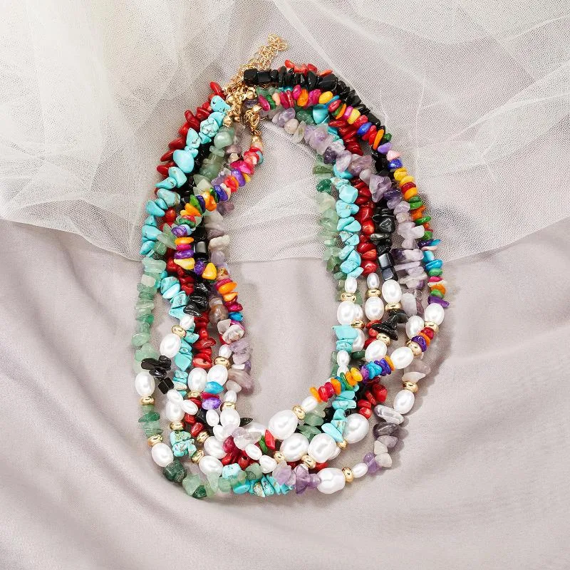 Chokers Fashon Nature Stone Pearl Halsband för kvinnor Bohemiska handgjorda pärlor lager krage choker smycken bröllop festkokare