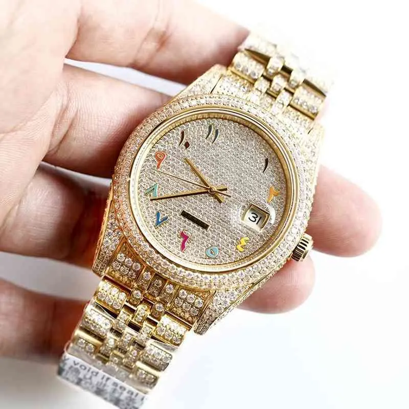Jóias Relógios Rainbow Árabe Diamantes Dial Sa3255 Automático 81409 126334 126333 Mens Watch Gold Iced Out Full Diamond Case