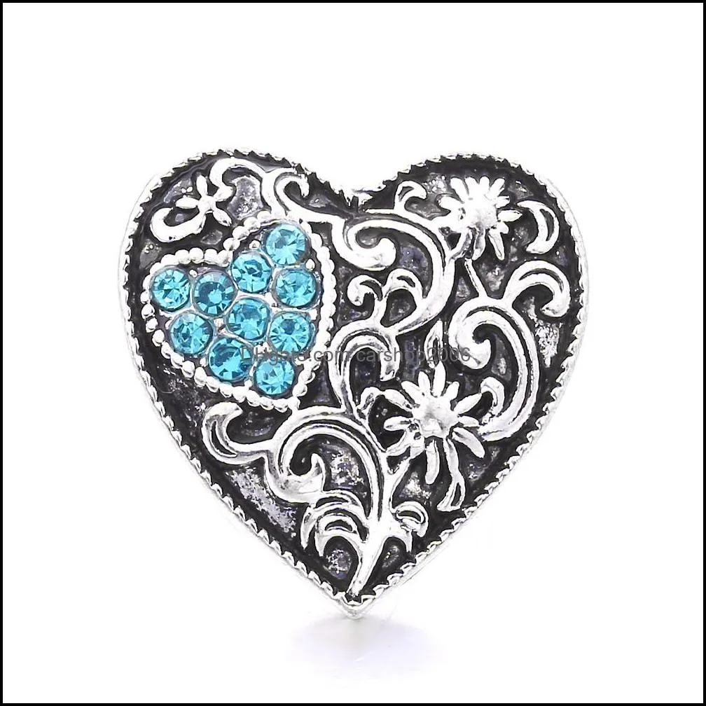 heart love rhinestone snap button charms women jewelry findings 18mm metal snaps buttons diy bracelet jewellery wholesale