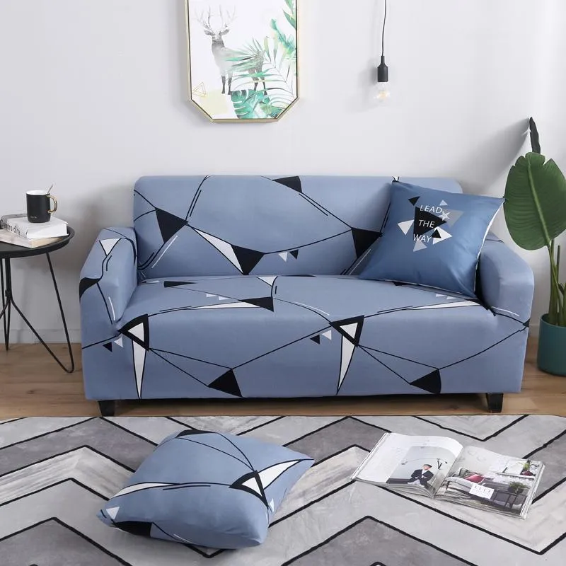 Stol täcker mörkblå vanlig gitter soffa täckning för vardagsrum svart linje geometrisk soffa modern 1/2/3/4 sits slipcovers