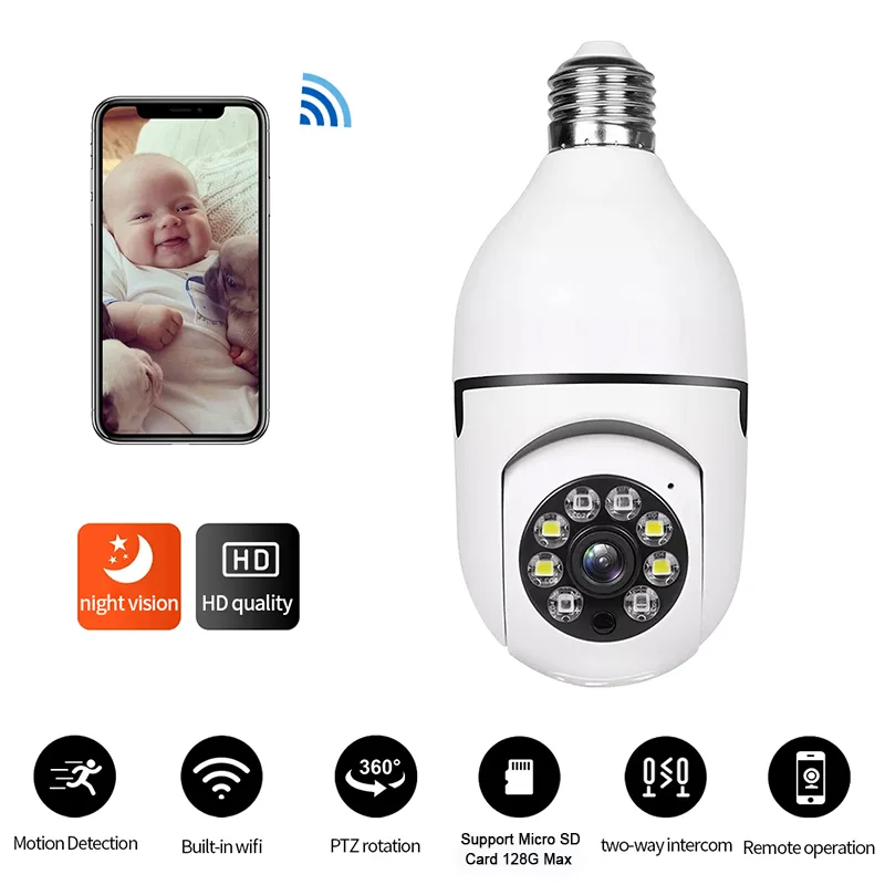 A6 200W E27 Bulb Surveillance Camera 1080P Night Vision Motion Detection Outdoor Indoor Network Security Monitor Cameras