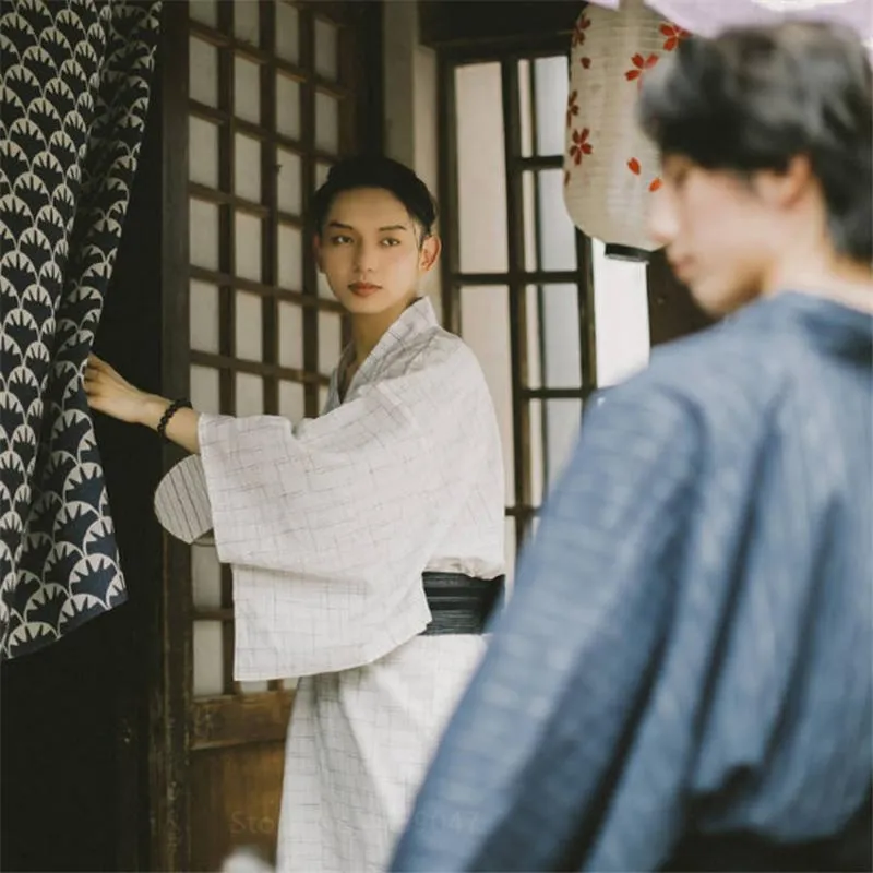 男のためのエスニック服の着物睡眠日本スタイルのゆきつきhaori伝統的なバスローブパジャマセット