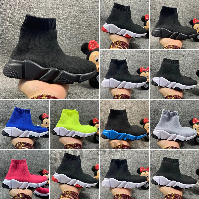 Parijs Luxe Speed Trainer Peuter Schoenen Ontwerpers Jongens Meisjes Sokken Schoenen Hoge Kwaliteit Kids Sneakers Triple Zwart Wit Baby Eur 24-35