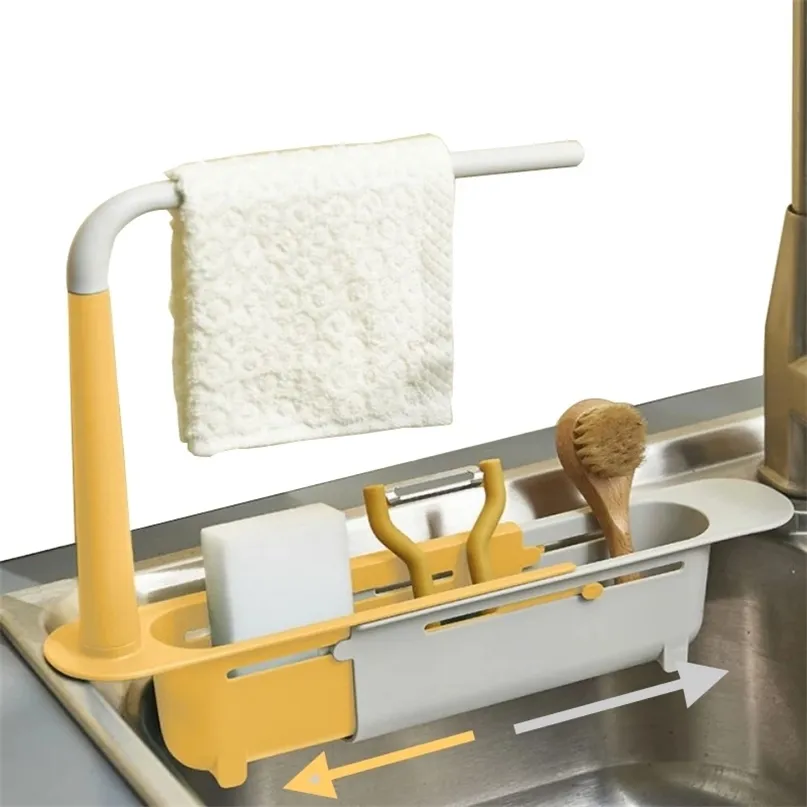 Évier télescopique égouttoir porte-éponge à savon organisateur étagère cintre extensible panier de rangement outil de cuisine 220809