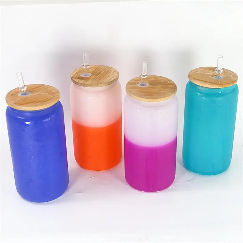 Two Functions 16oz Sublimation Glass Can Cold UV Color Changing Glass Sun Light Sensing Tumbler