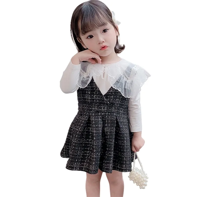 Ubrania dziecięce sukienka bluzki dziewczyny ubranie koronkowe kwiat dla dzieci ubrania gałęzione w kratę ubrania dla dzieci 210412