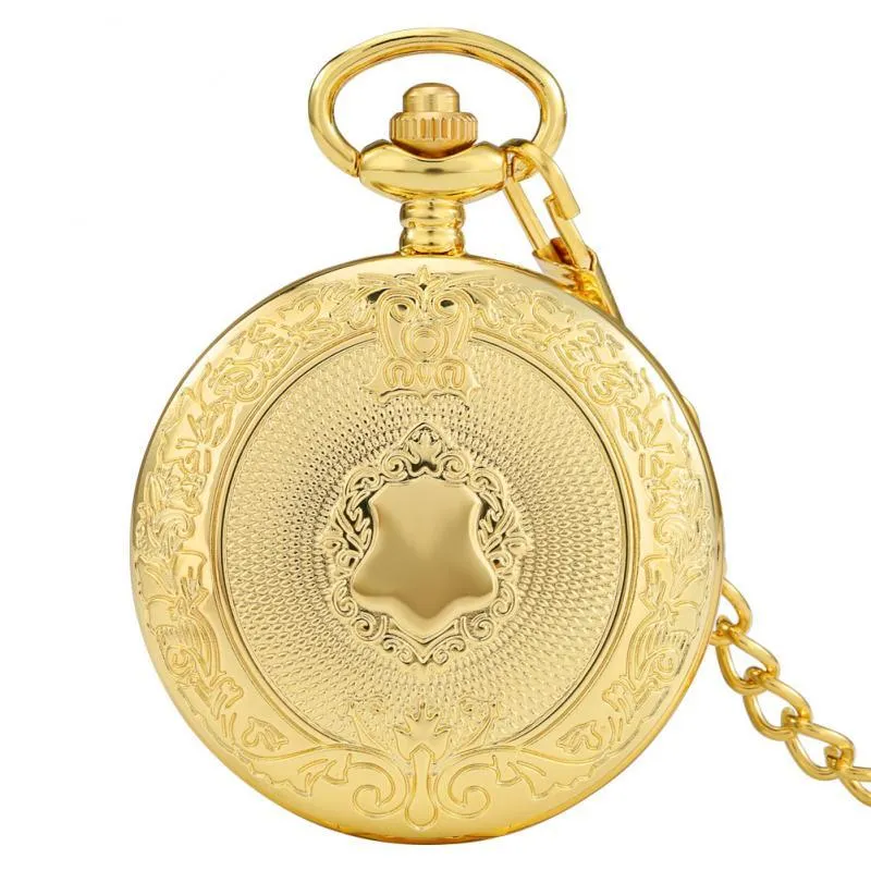 Карманные часы роскошные золотые щиты Quartz Watch Chic Floral Rattan Flowers Collece Analog Clock Penent Practice CollectipSocket