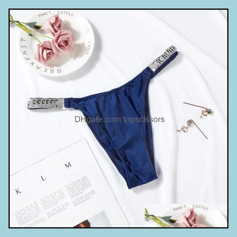 Sexy Rhinestone letters Briefs &Panties Strap Thongs Women`s Buttocks Comfortable Breathable Women Underwear with english name