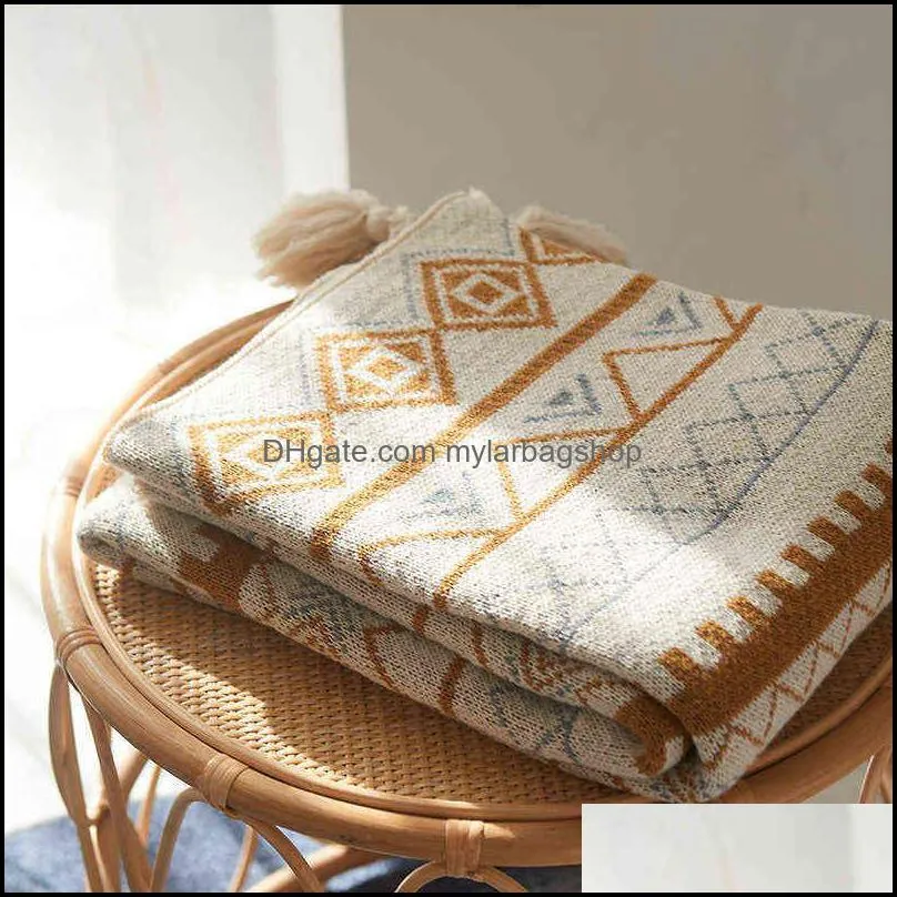 Simple Nordic throw blankets Acrylic Napping Blanket Winter warm Decoration Sofa Cover Knitted soft Wool Bohemian large Shawl 211106