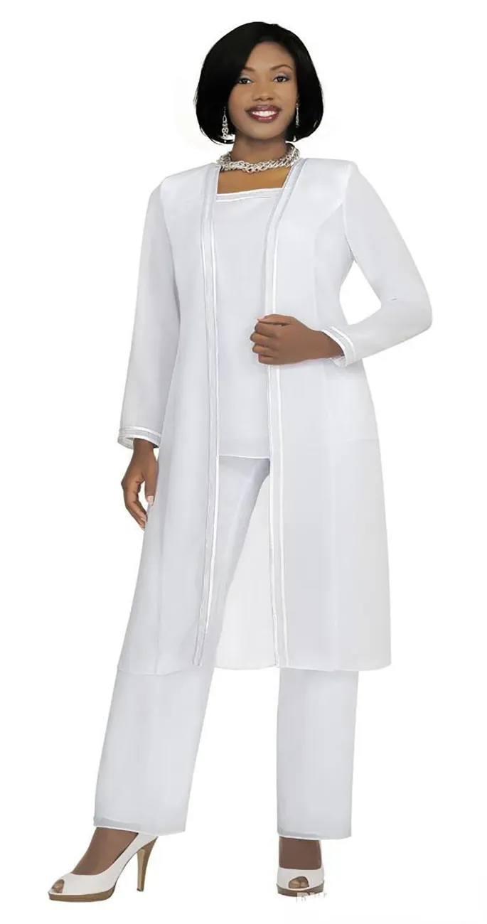 White Bridal Trouser Suits With Long Jacket For Bridal, Mother Of