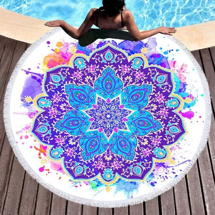 Round Microfiber Towel 150cm Blankets Beach Picnic Table Cover Large Yoga Mat for Meditation Wall Hanging Throw Tapestry Rug Mat Decor