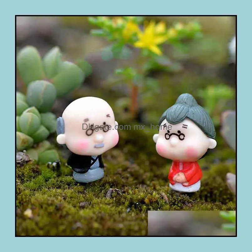 Mini Grandma Grandpa Ornament Doll Figurines Miniature Fairy Garden Gnome Decoration Moss Terrarium Accessories Handmade Crafts DIY