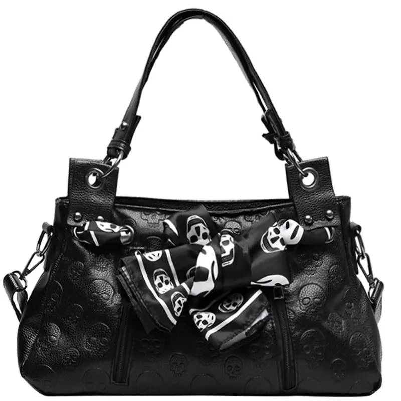 Sacs de soirée femmes mode crâne sacs à main femme marque Design écharpes nœud épaule gaufrage Punk sac à bandoulière pour dames Shopper