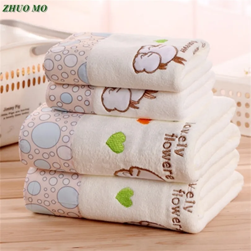 ZHUO MO 3pcs Quick-Drying Cartoon Couple Rabbit 4 colors Microfiber Towel Set Bath Towel Face Beach Towel toallas for Bathroom T200529