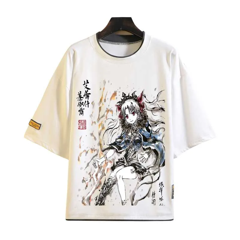 Erkek Tişörtler Anime Kader Büyük Düzen Saber Cosplay T-Shirt FGO Unisex T Shirt Kısa Kollu Teemen