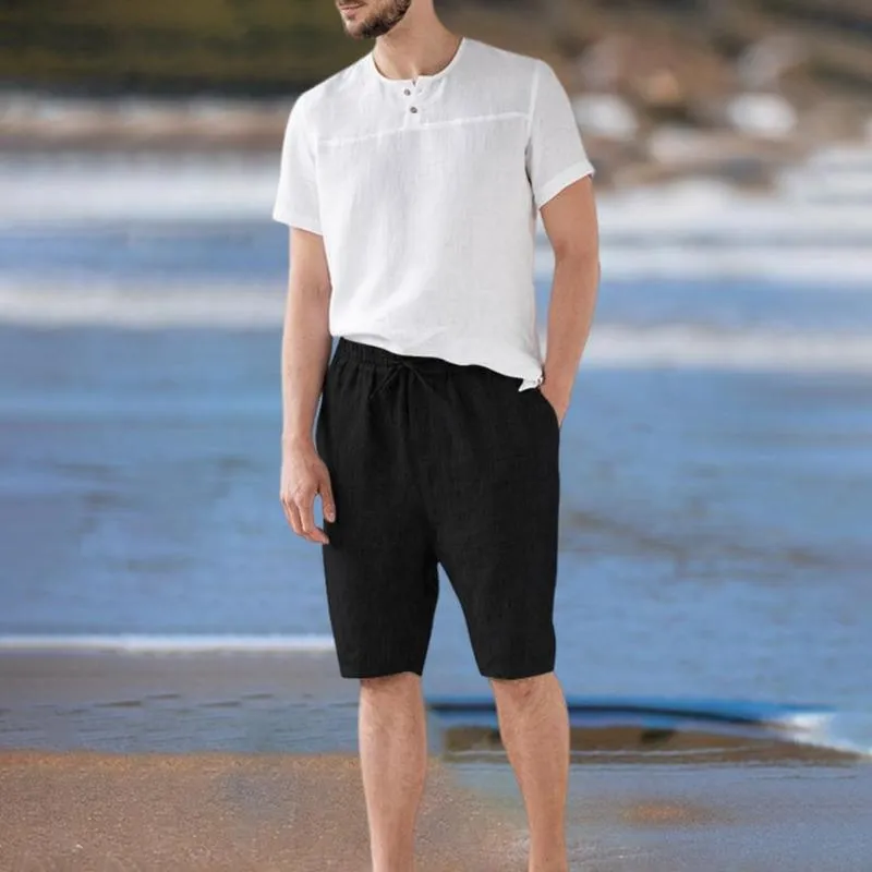 Herren-Shorts für Herren, trendige, entspannte Passform, kurze Schnürhose, atmungsaktive Herrenhose mit mittlerer Leibhöhe für den Urlaub