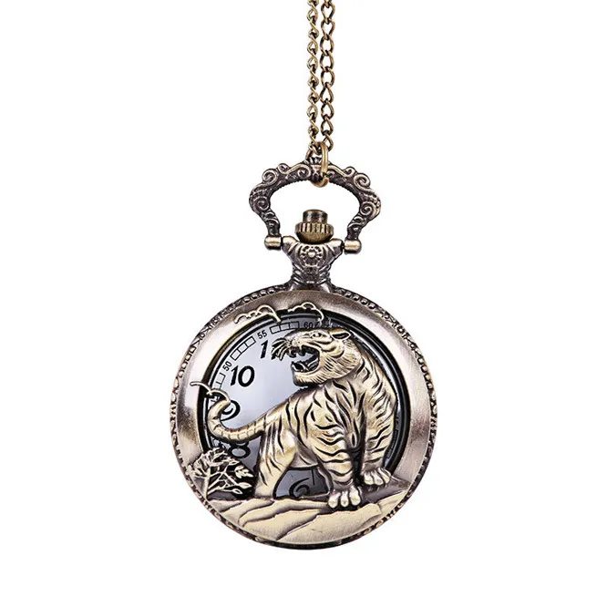 10 pièces grand relief en bronze évidé tigre descente montre de poche chinois zodiaque tigre fabricant en gros