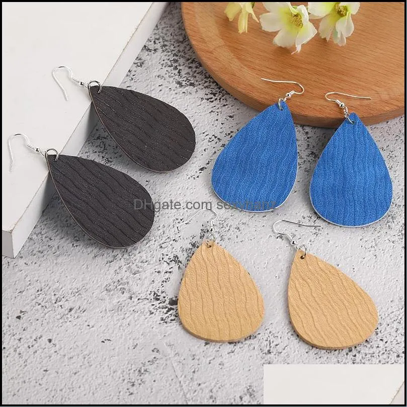 Fashion PU Leather Waterdrop Earrings Colorful Water Ripple Earrings Light weight Leather Earrings For Women Elegant Young Girls Gift