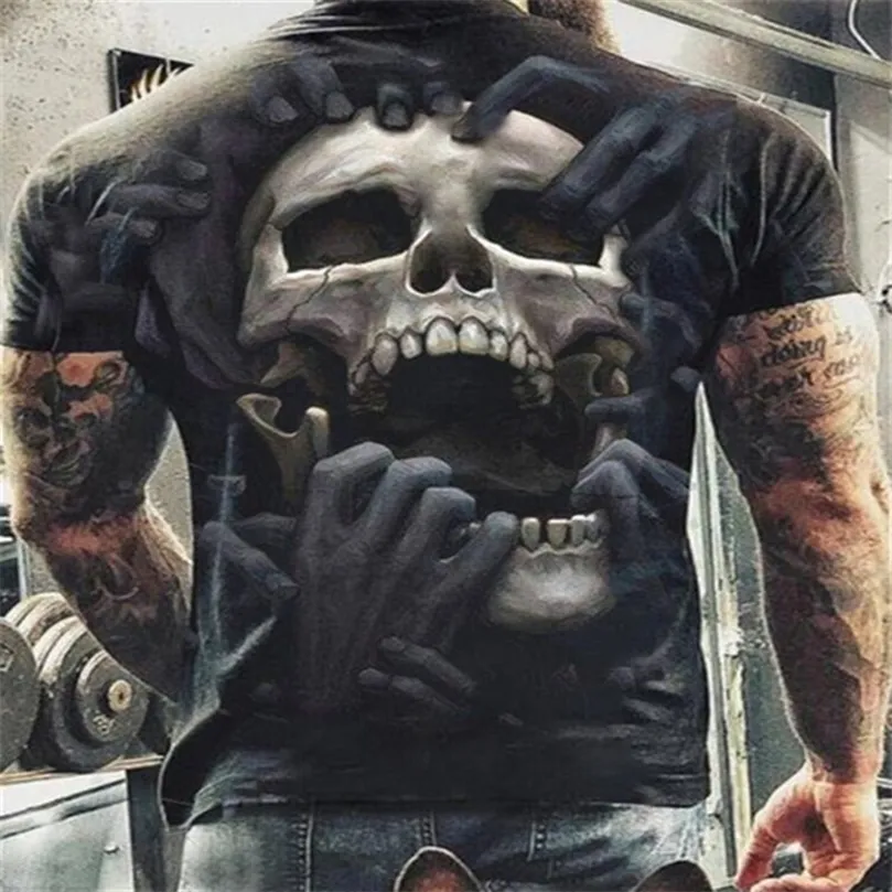 Moda Summer Horror Skull 3D Print Mens Tshirt Oneck krótki rękaw swobodny oddychany, duży męski t -koszulka Top Men Ubranie 220526