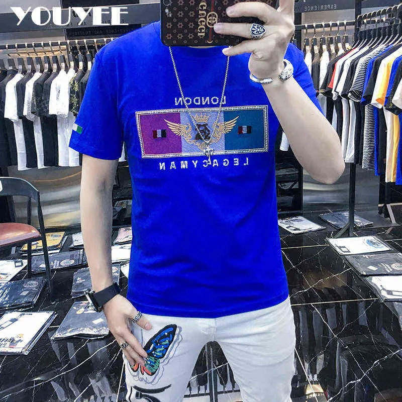 T-shirt Men's Mercerized Cotton 2021 YOUYEE Summer Clothes European Embroidery Round Neck Tee Shirt Men Casual Outfits Top Y220630